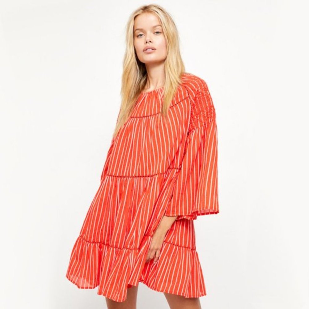 NWT Free People red & white embroidered mini dress